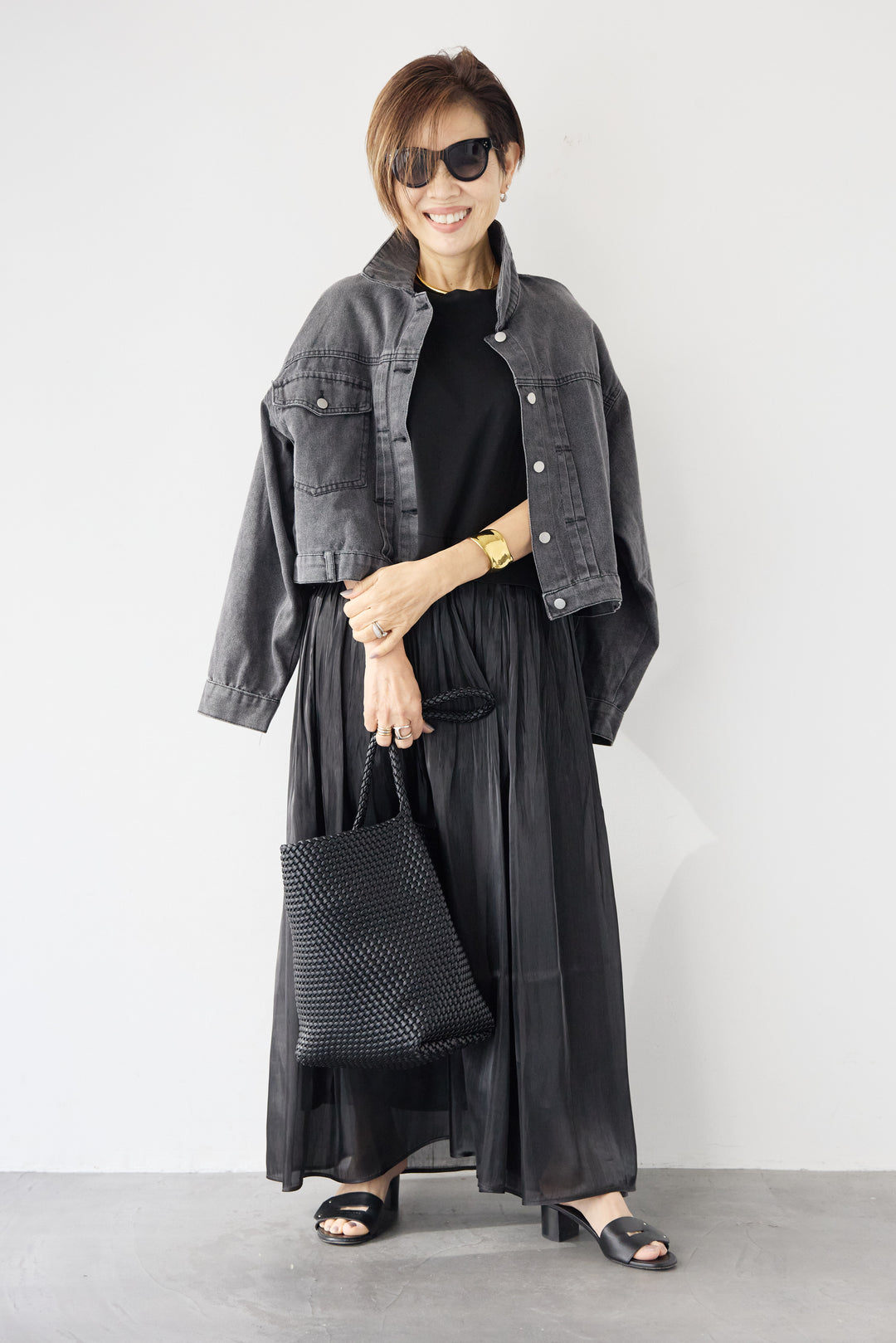 シアーギャザー切替ドッキングワンピース