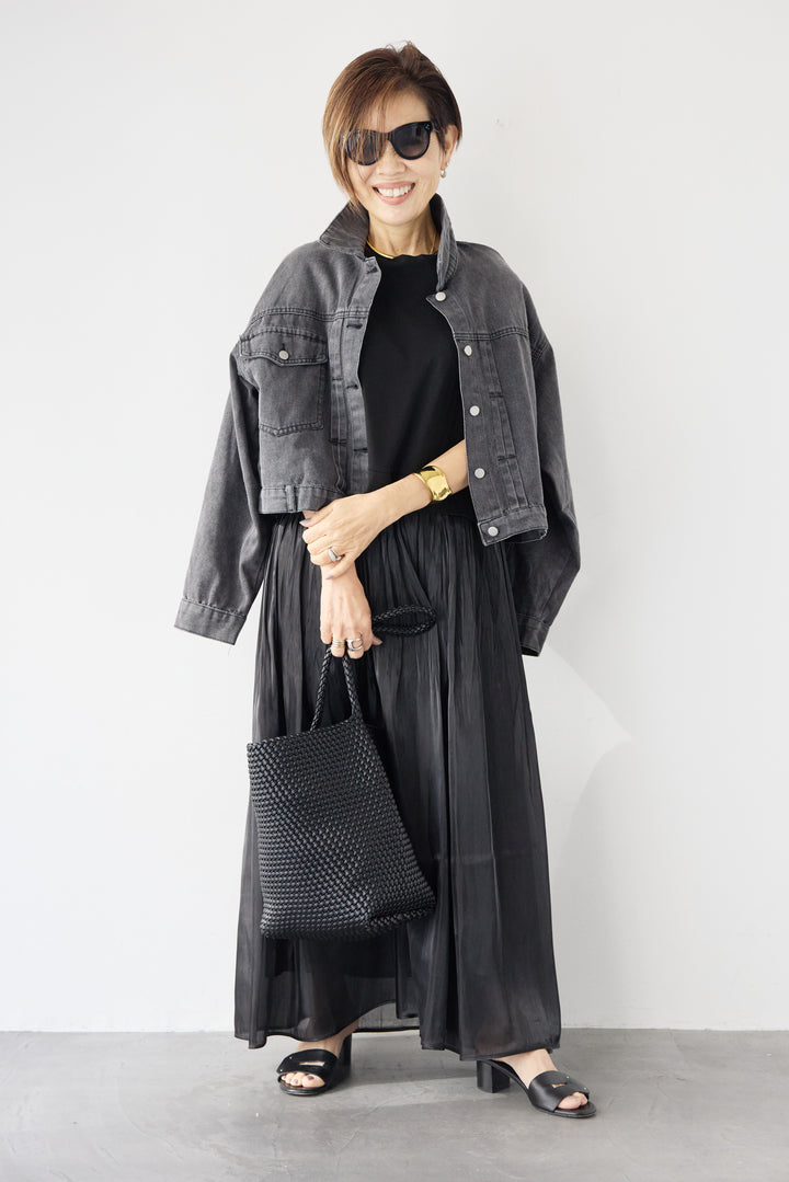 シアーギャザー切替ドッキングワンピース