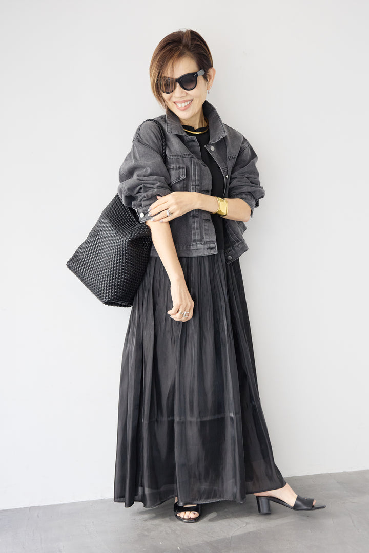 シアーギャザー切替ドッキングワンピース