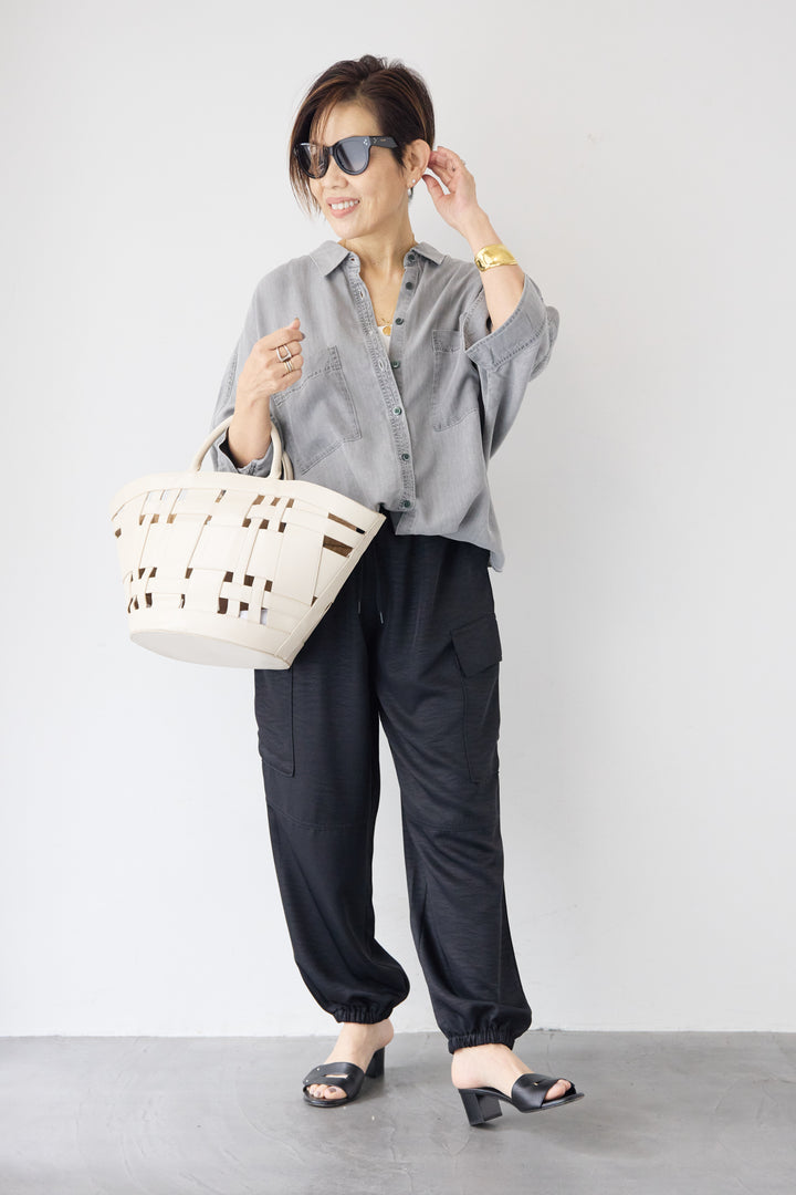 シルクライクデニムドルマンシャツ