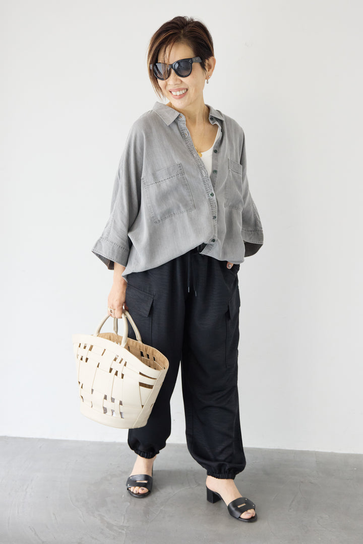 シルクライクデニムドルマンシャツ