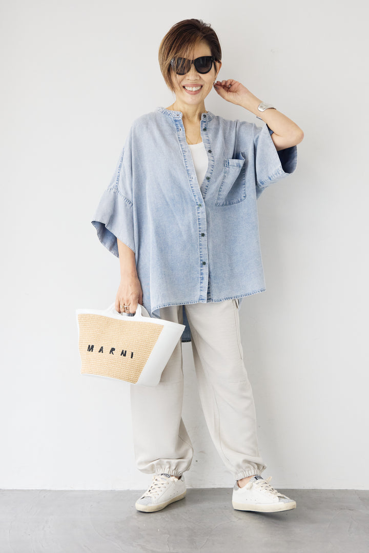 [SET]シルクライクデニムオーバーシャツ+ヴィンテージツイル カーゴパンツ(2set)