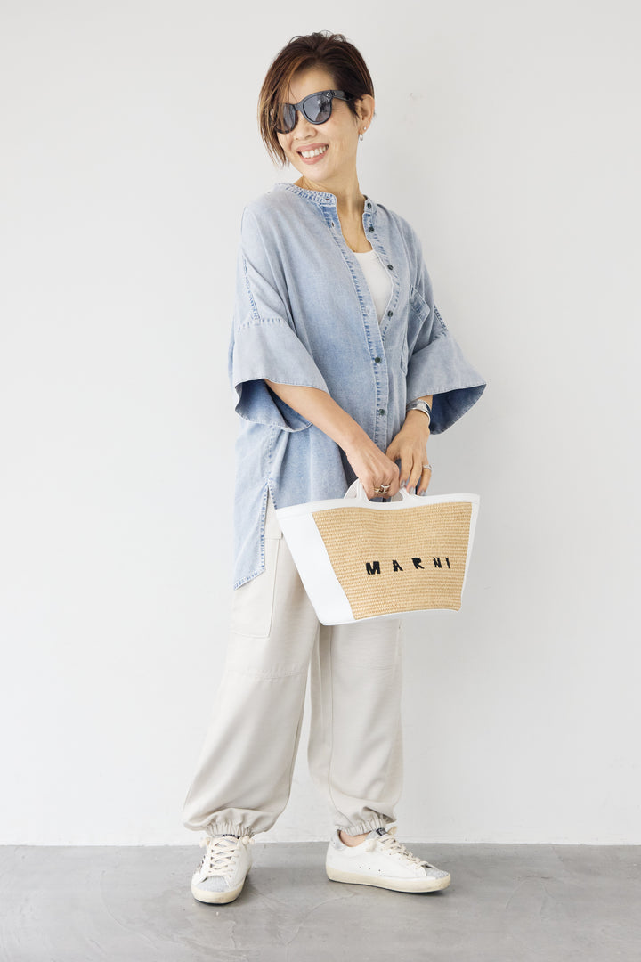 シルクライクデニムオーバーシャツ