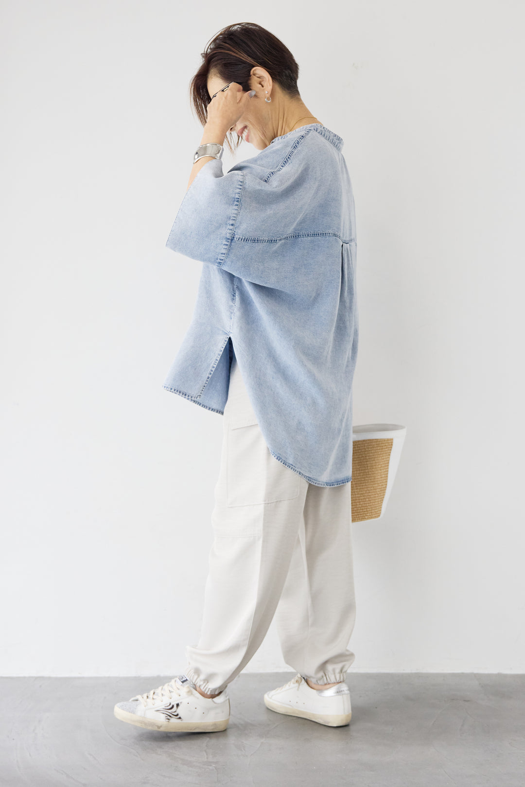 [SET]シルクライクデニムオーバーシャツ+ヴィンテージツイル カーゴパンツ(2set)