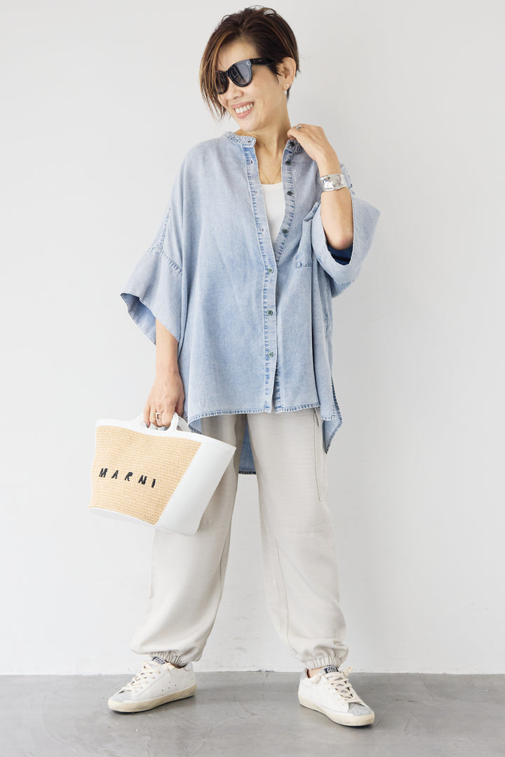 [SET]シルクライクデニムオーバーシャツ+ヴィンテージツイル カーゴパンツ(2set)