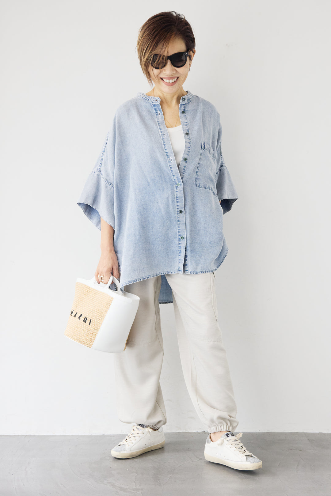 [SET]シルクライクデニムオーバーシャツ+ヴィンテージツイル カーゴパンツ(2set)