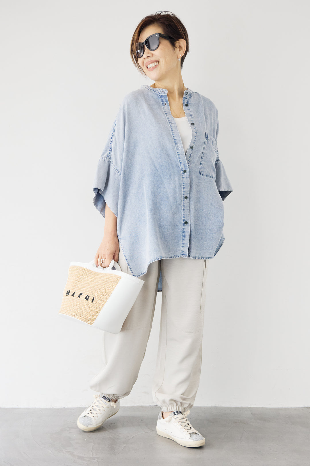 シルクライクデニムオーバーシャツ
