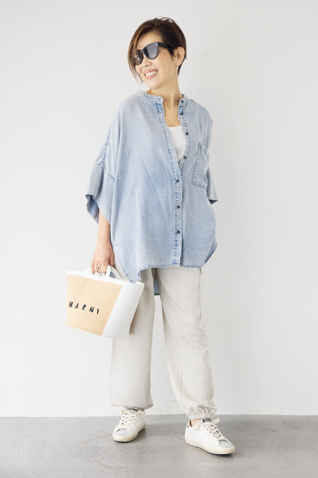 [SET]シルクライクデニムオーバーシャツ+ヴィンテージツイル カーゴパンツ(2set)