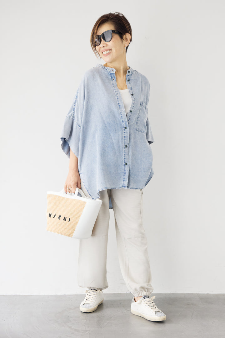 [SET]シルクライクデニムオーバーシャツ+ヴィンテージツイル カーゴパンツ(2set)