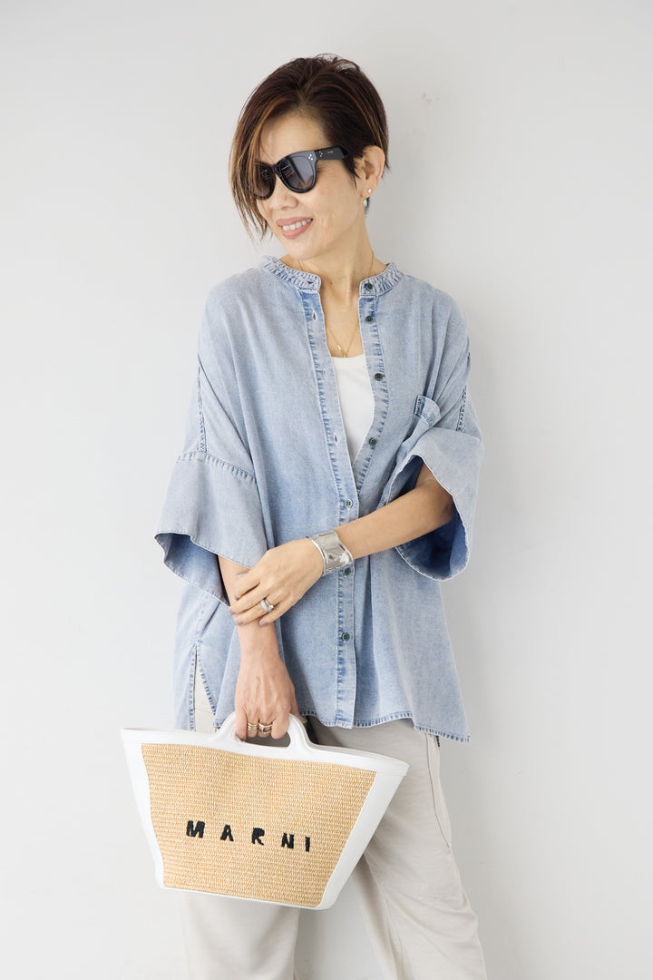 [SET]シルクライクデニムオーバーシャツ+ヴィンテージツイル カーゴパンツ(2set)