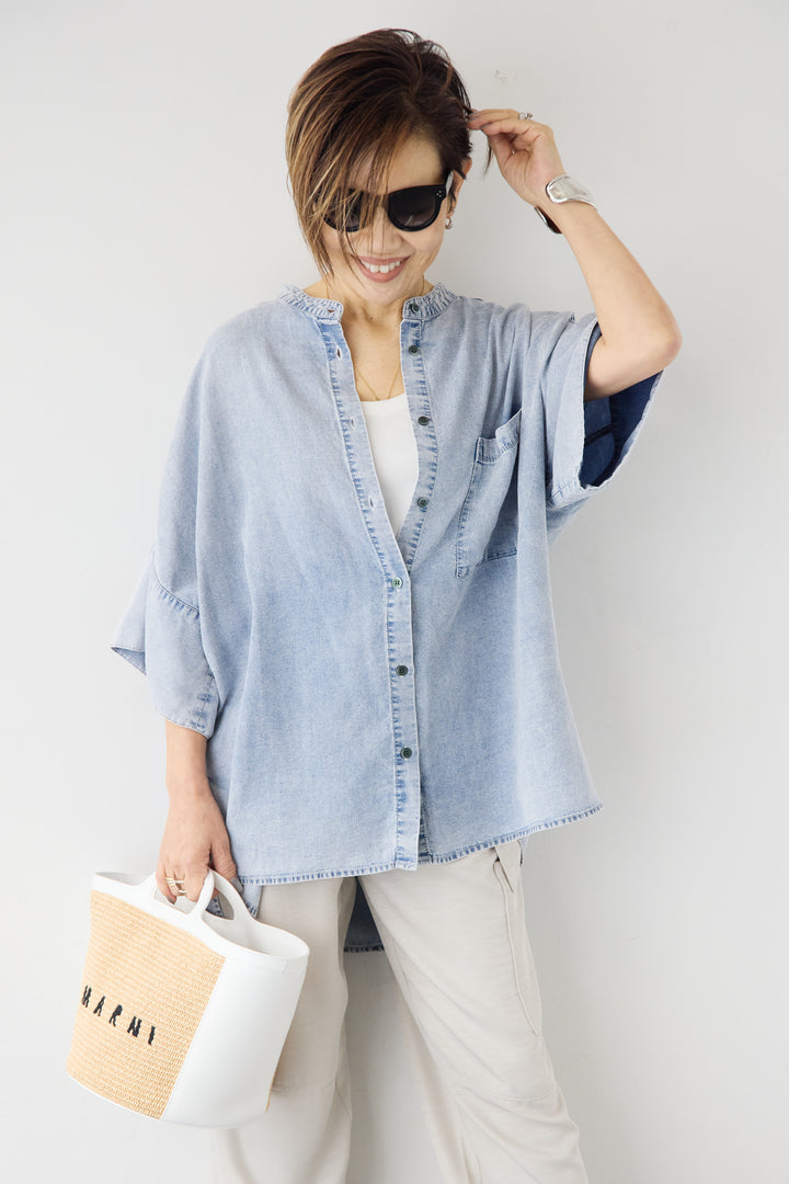 [SET]シルクライクデニムオーバーシャツ+ヴィンテージツイル カーゴパンツ(2set)