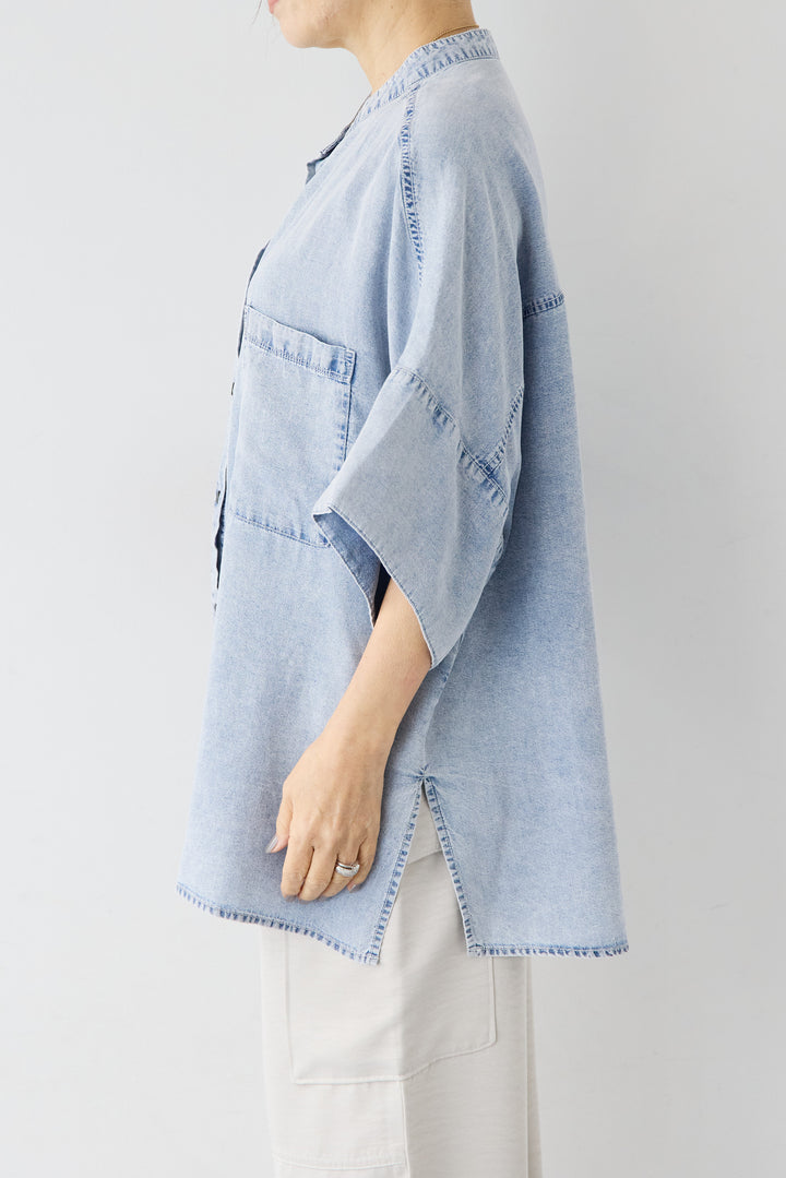 シルクライクデニムオーバーシャツ