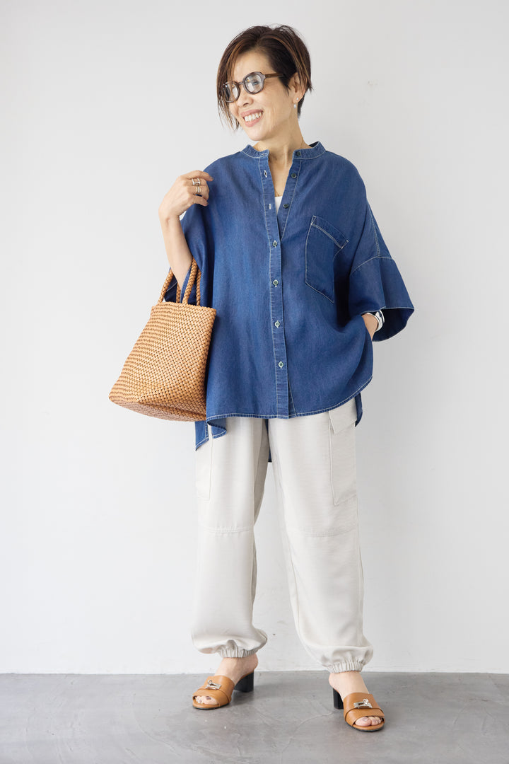 シルクライクデニムオーバーシャツ