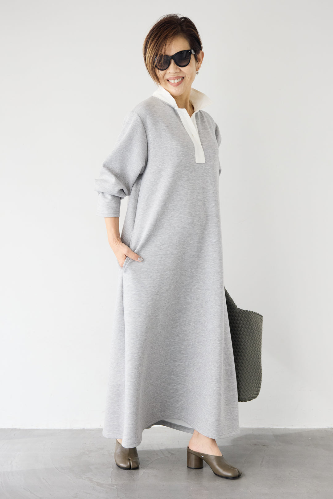 配色シャツカラー ダンボールワンピース