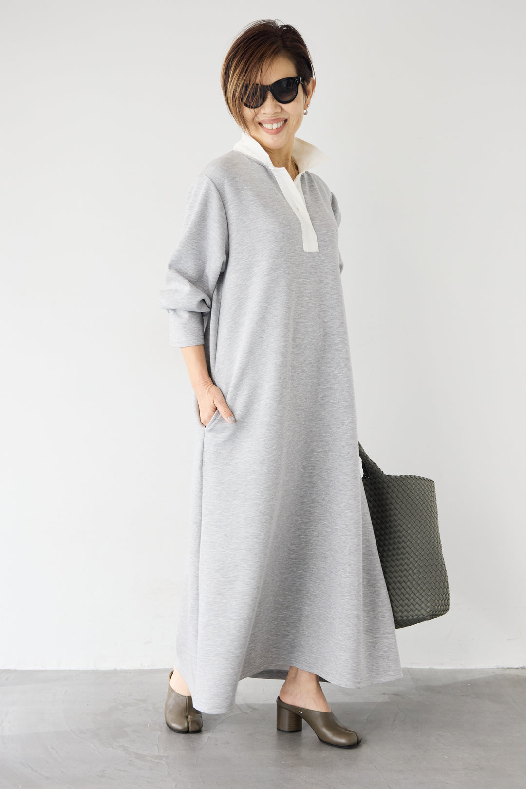 配色シャツカラー ダンボールワンピース