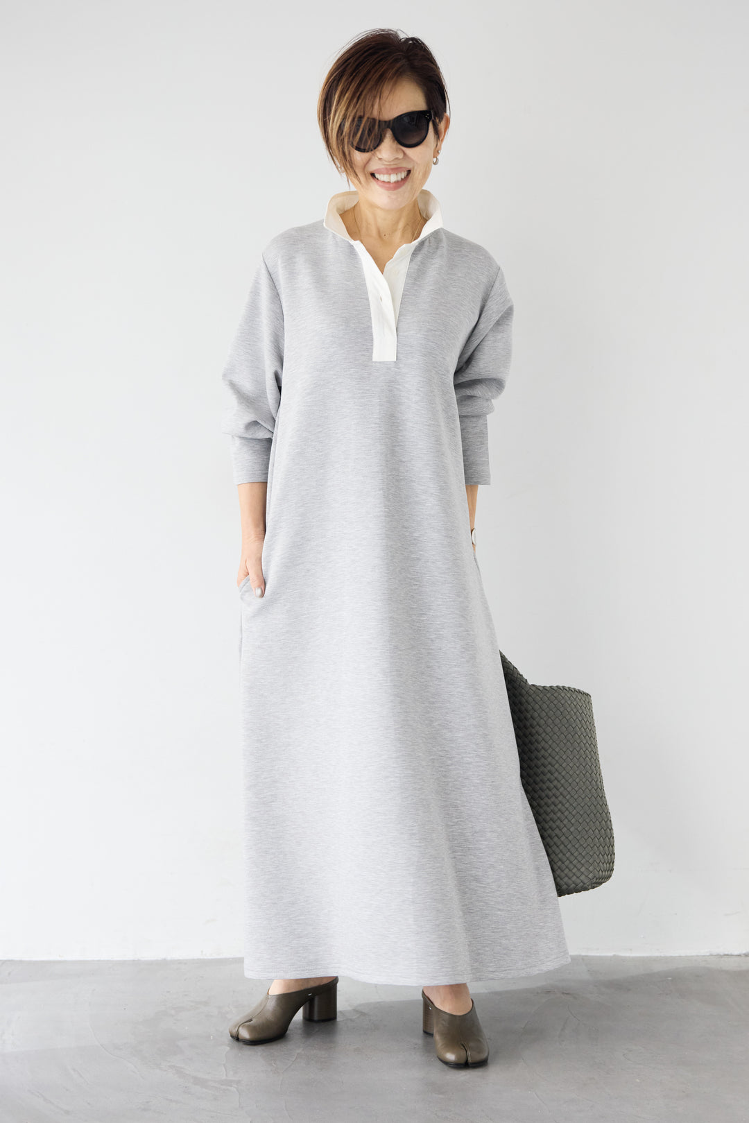 配色シャツカラー ダンボールワンピース