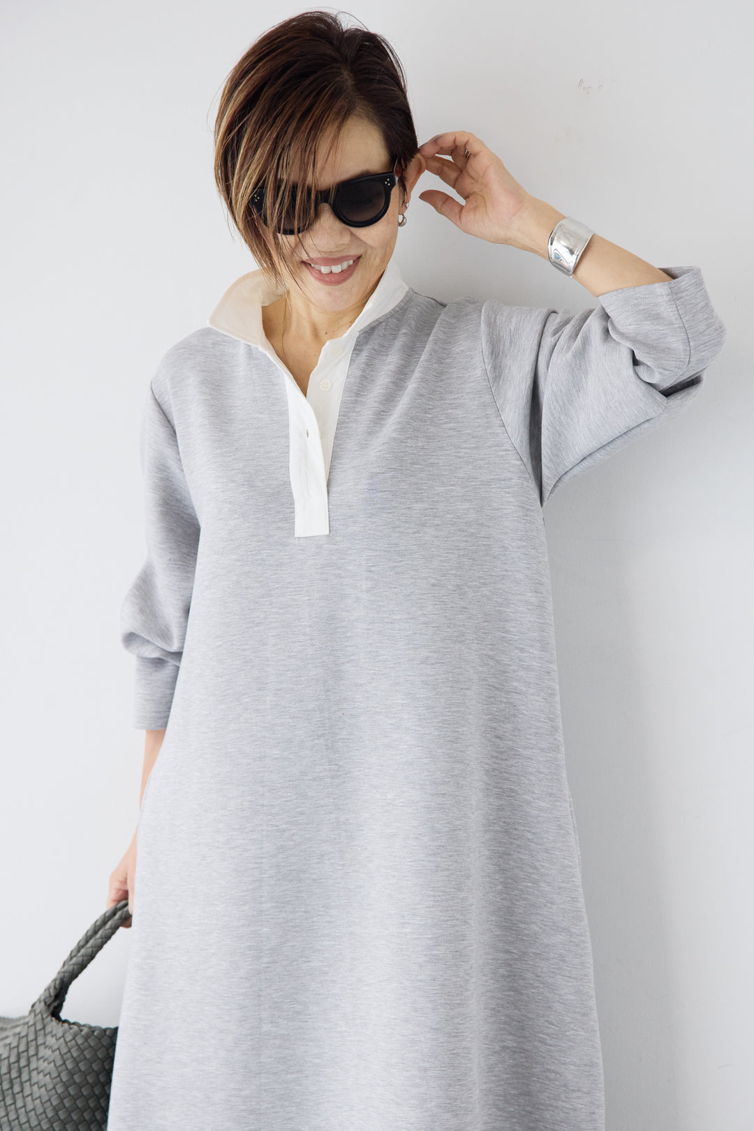 配色シャツカラー ダンボールワンピース