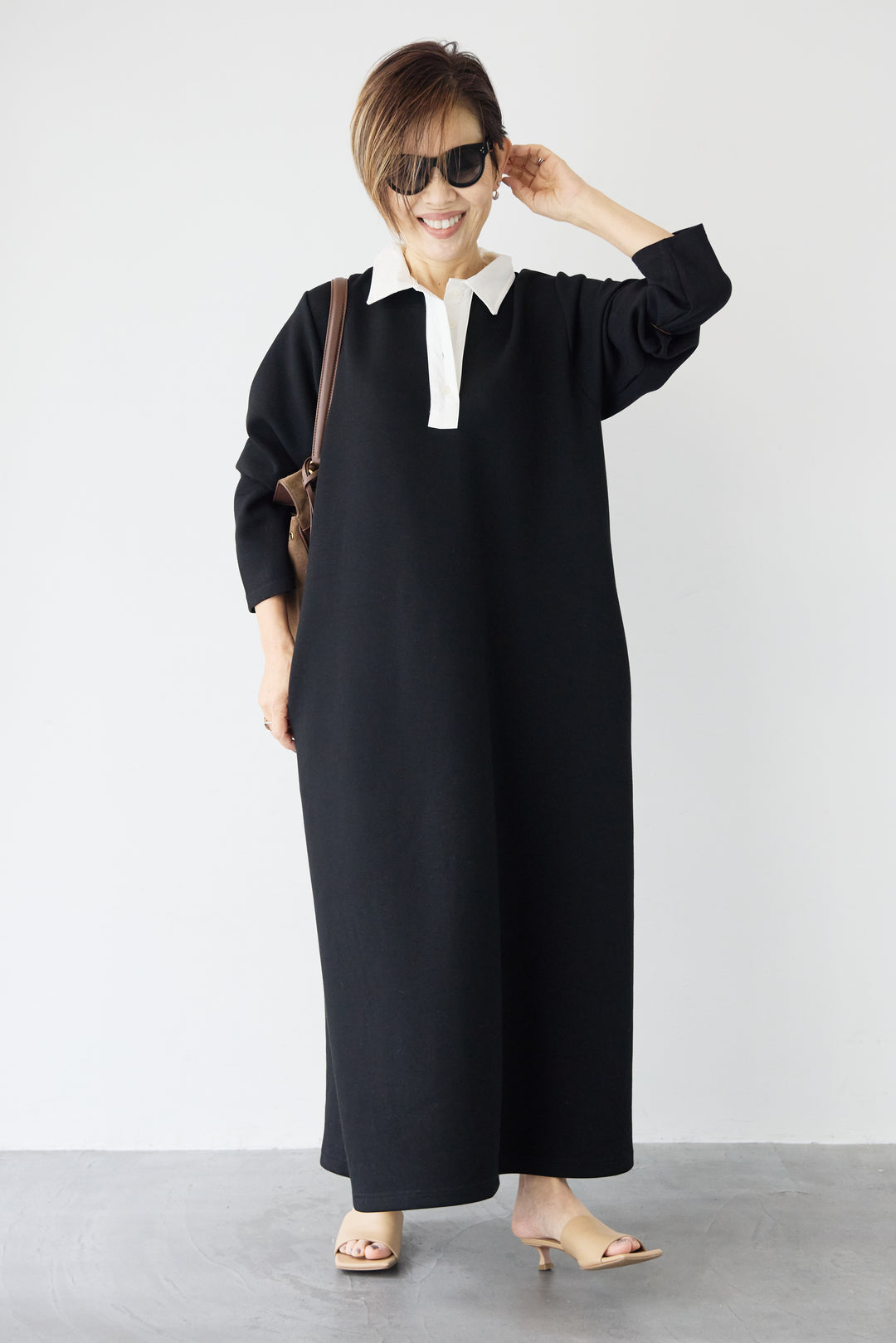 配色シャツカラー ダンボールワンピース