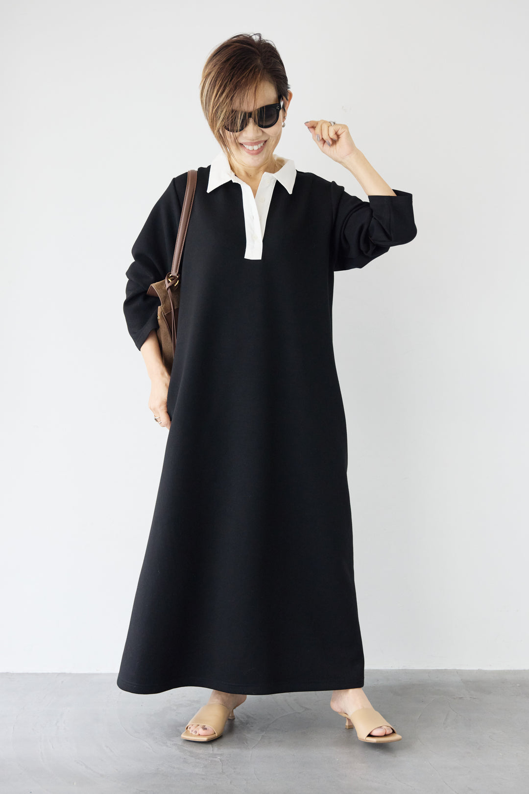 配色シャツカラー ダンボールワンピース