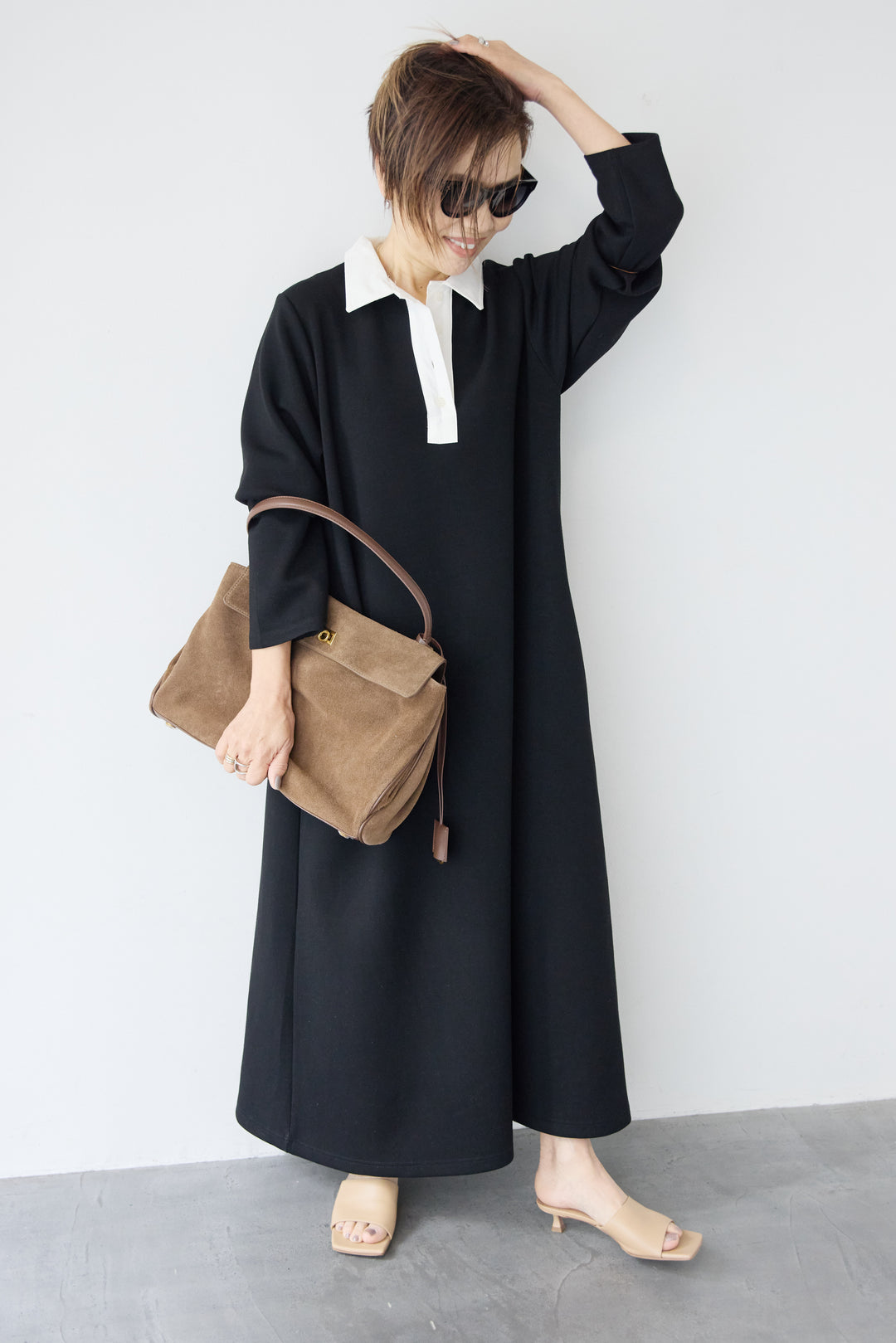 配色シャツカラー ダンボールワンピース