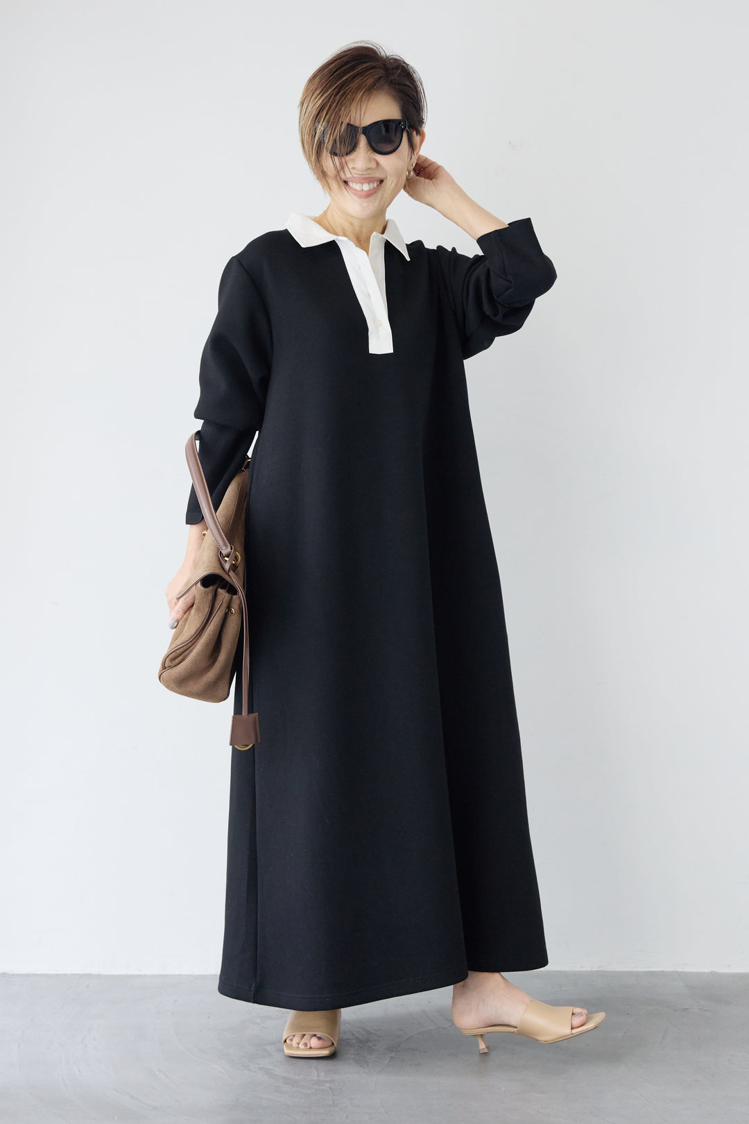 配色シャツカラー ダンボールワンピース