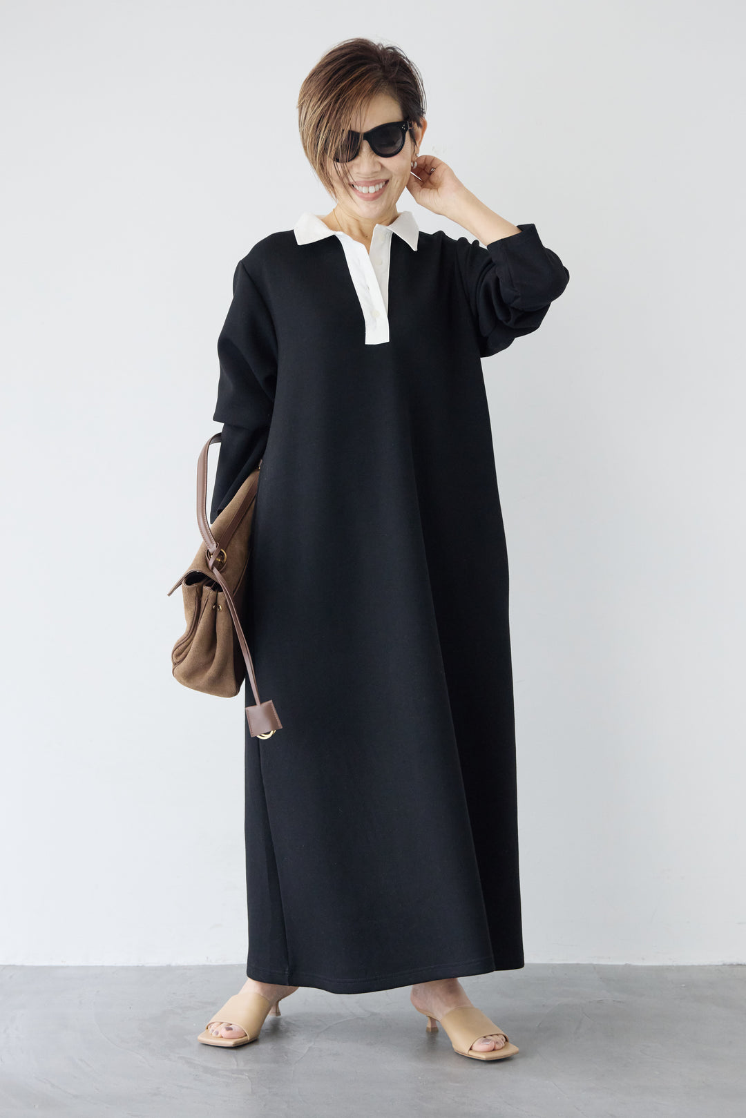 配色シャツカラー ダンボールワンピース