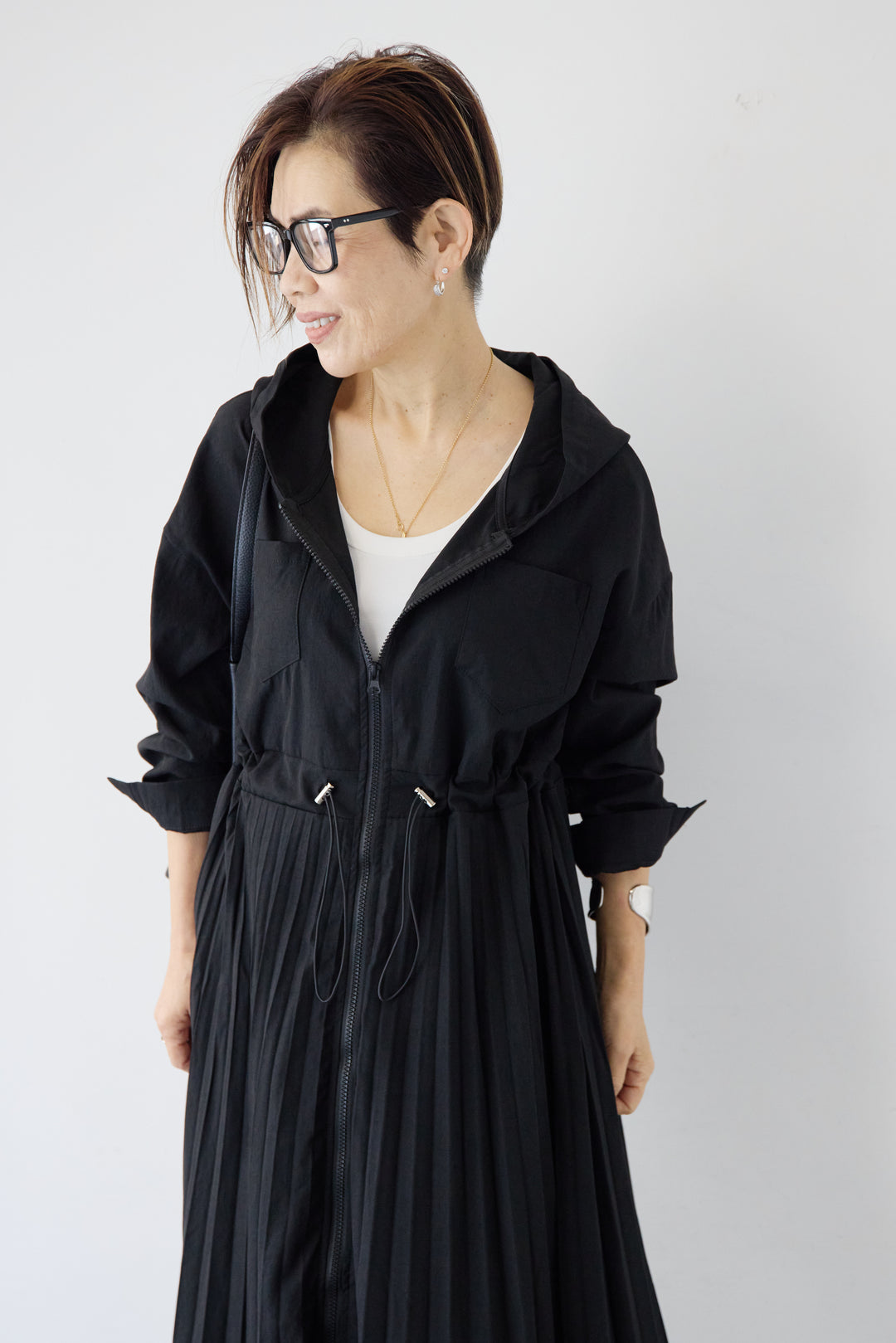 2WAYフーディー プリーツコートワンピース