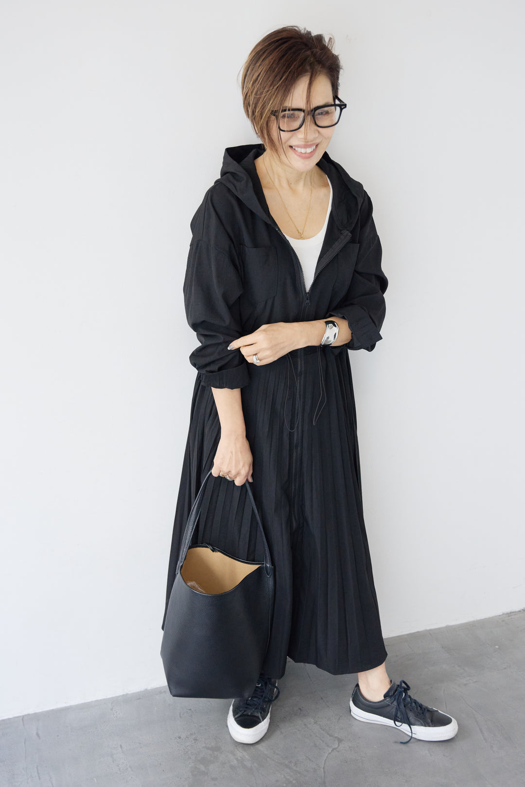 2WAYフーディー プリーツコートワンピース