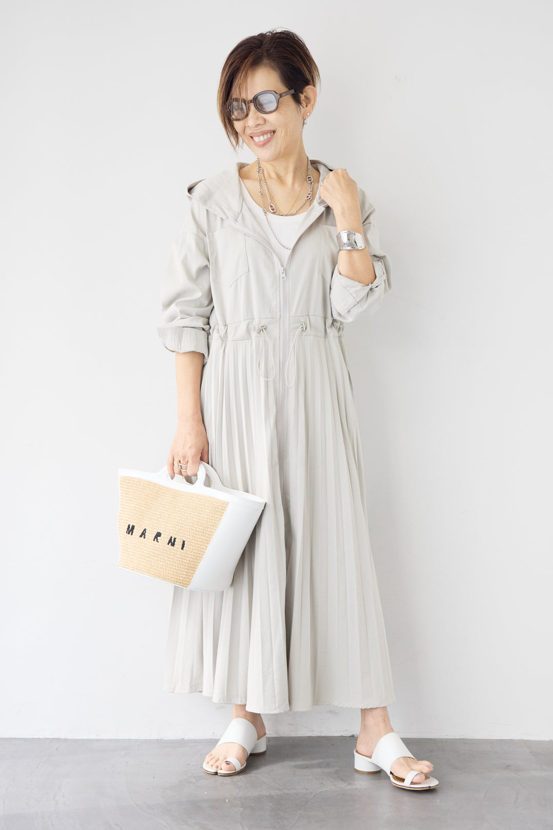 2WAYフーディー プリーツコートワンピース