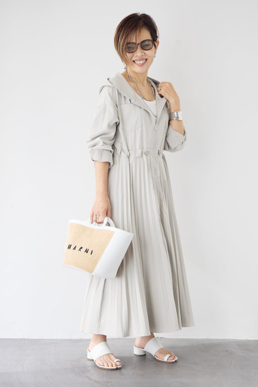 2WAYフーディー プリーツコートワンピース