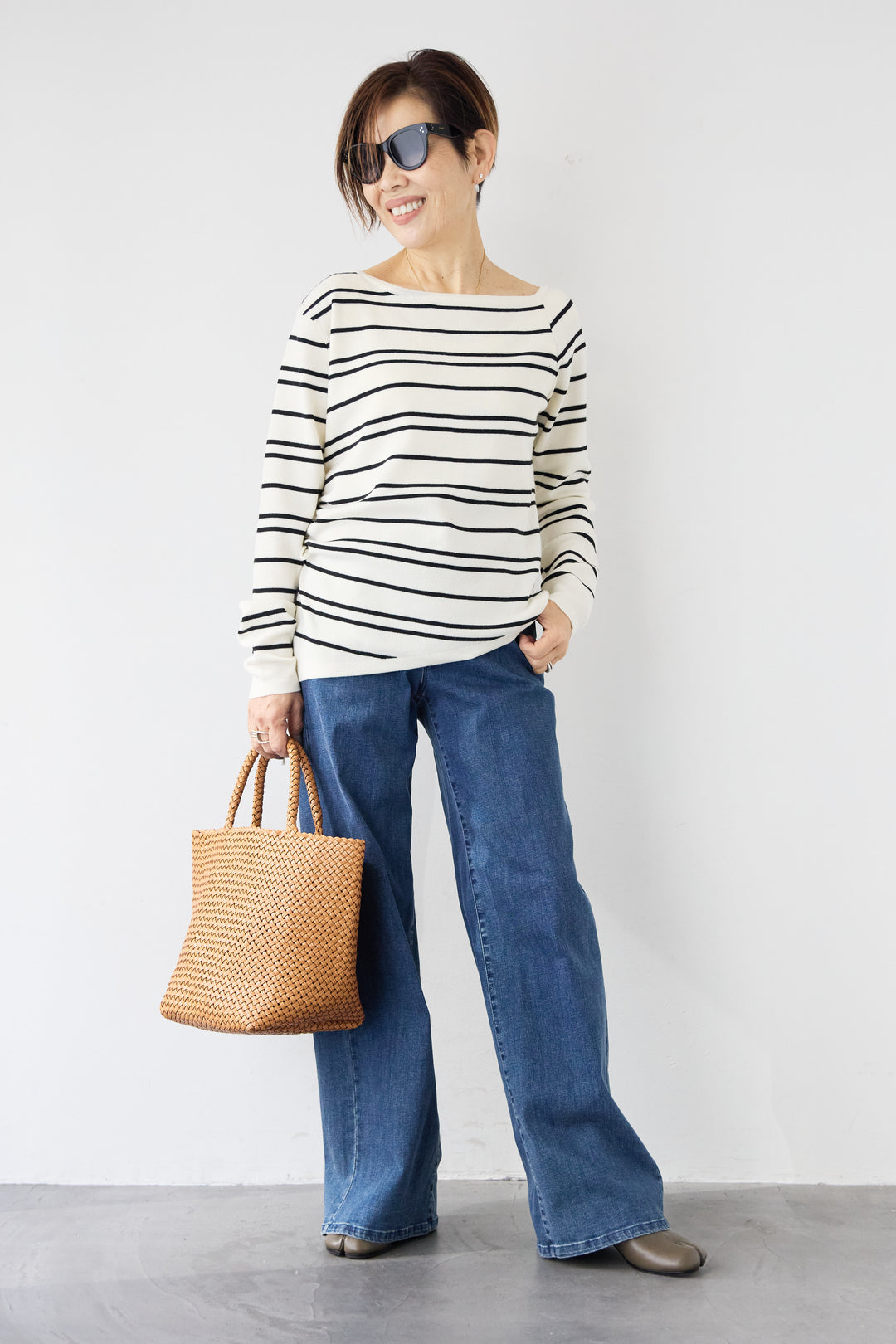 ウエストリブデニムパンツ