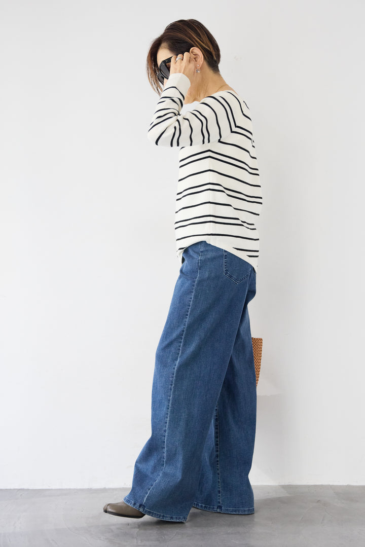 ウエストリブデニムパンツ