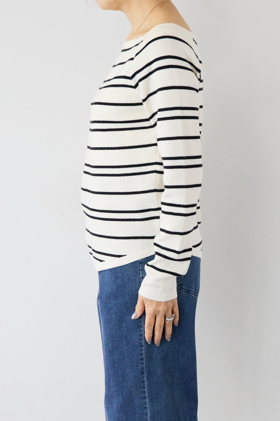 [SET]アシメギャザーボーダーニット+ウエストリブデニムパンツ(2set)