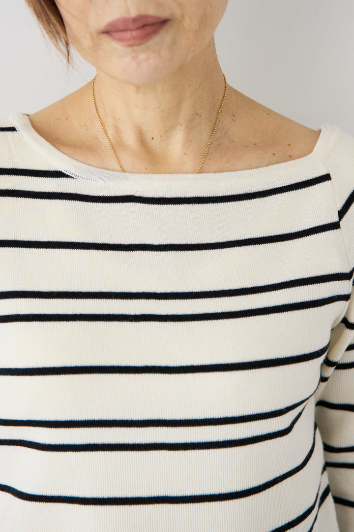 [SET]アシメギャザーボーダーニット+ウエストリブデニムパンツ(2set)