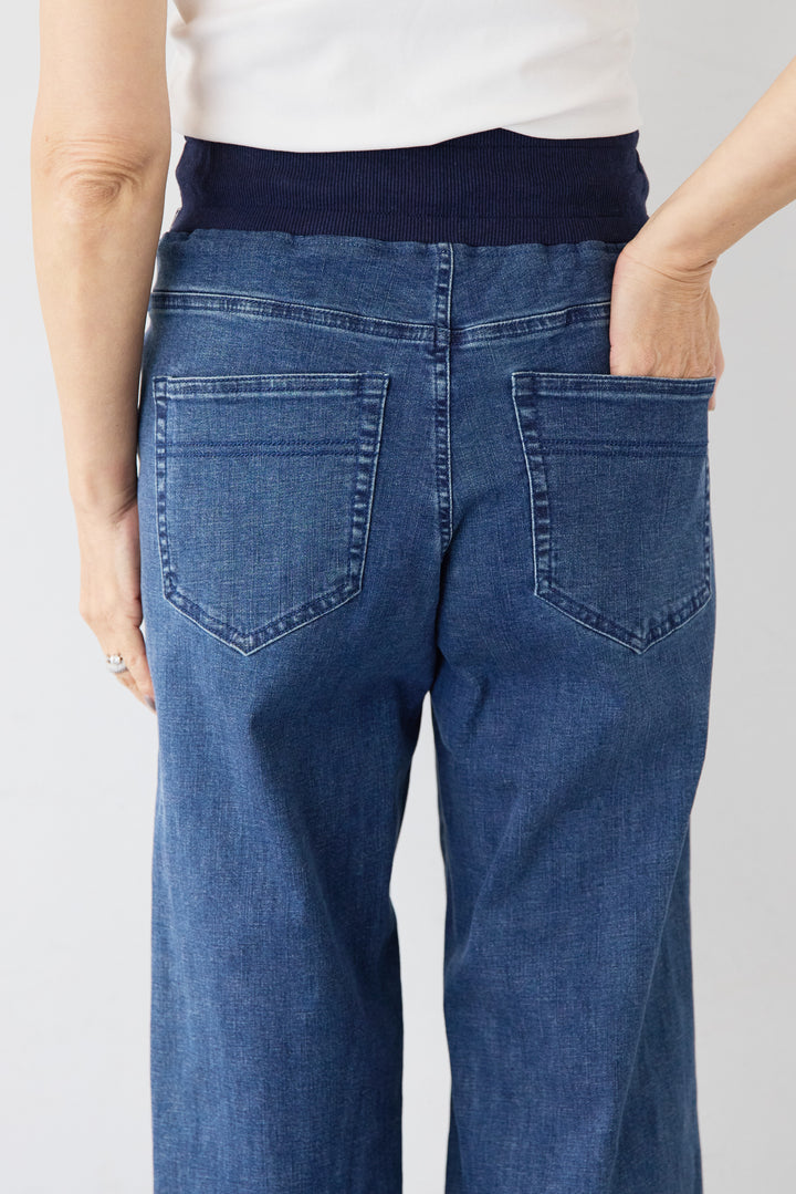 [SET]アシメギャザーボーダーニット+ウエストリブデニムパンツ(2set)