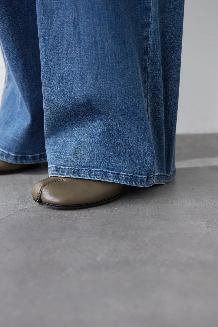 [SET]アシメギャザーボーダーニット+ウエストリブデニムパンツ(2set)