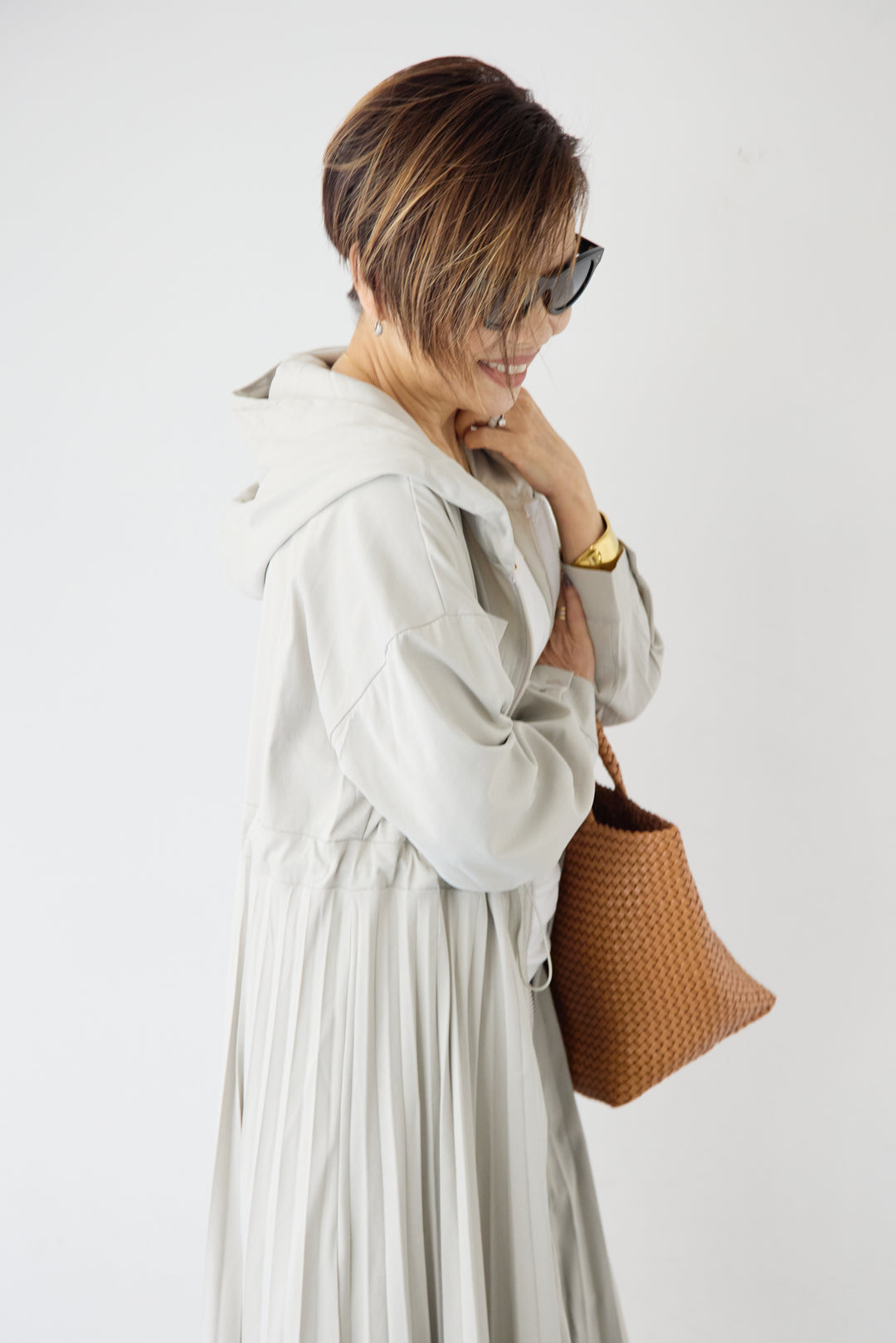 2WAYフーディー プリーツコートワンピース