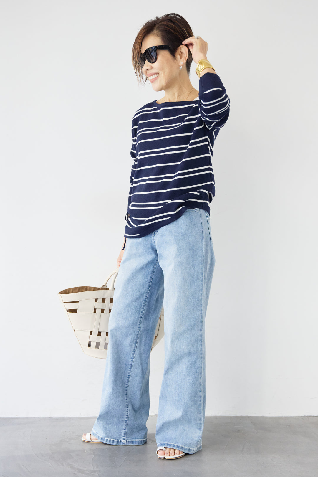 ウエストリブデニムパンツ