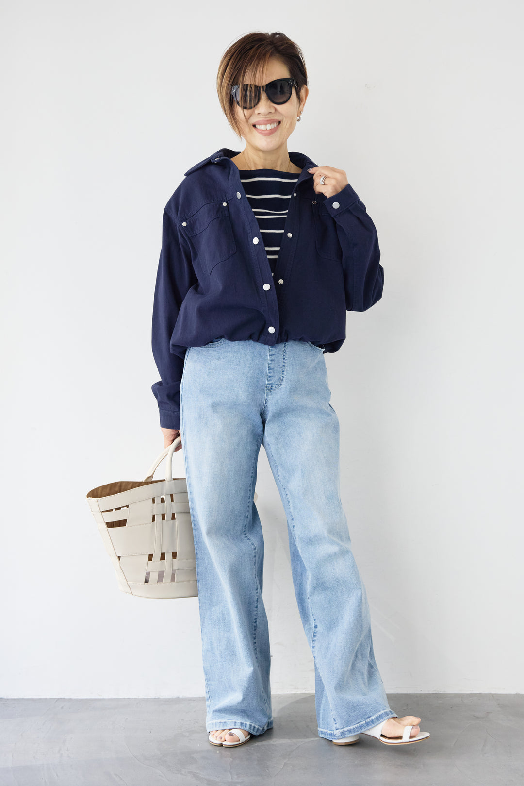 ウエストリブデニムパンツ