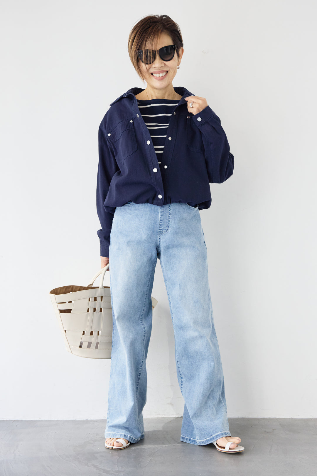 ウエストリブデニムパンツ