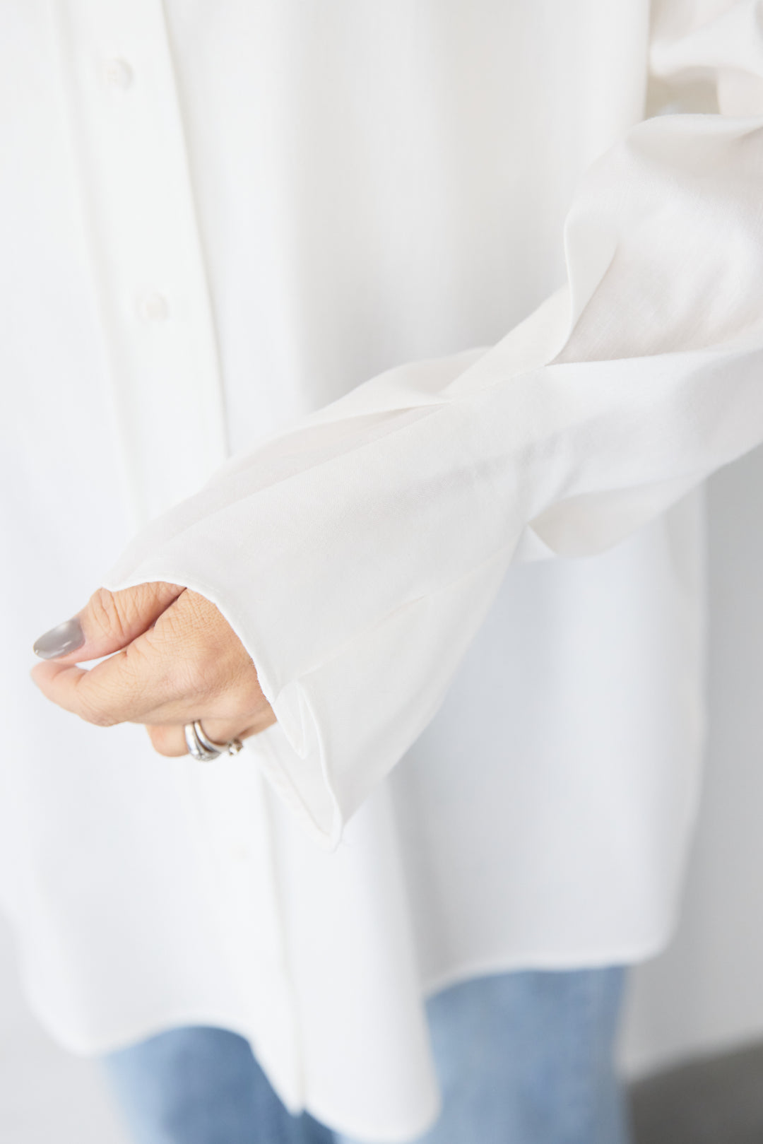 [SET]袖タック チュニックシャツ+シアーライン配色パンツ(2set)