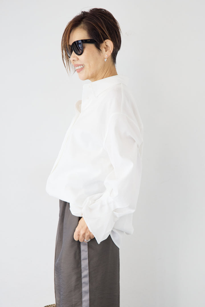 [SET]袖タック チュニックシャツ+シアーライン配色パンツ(2set)