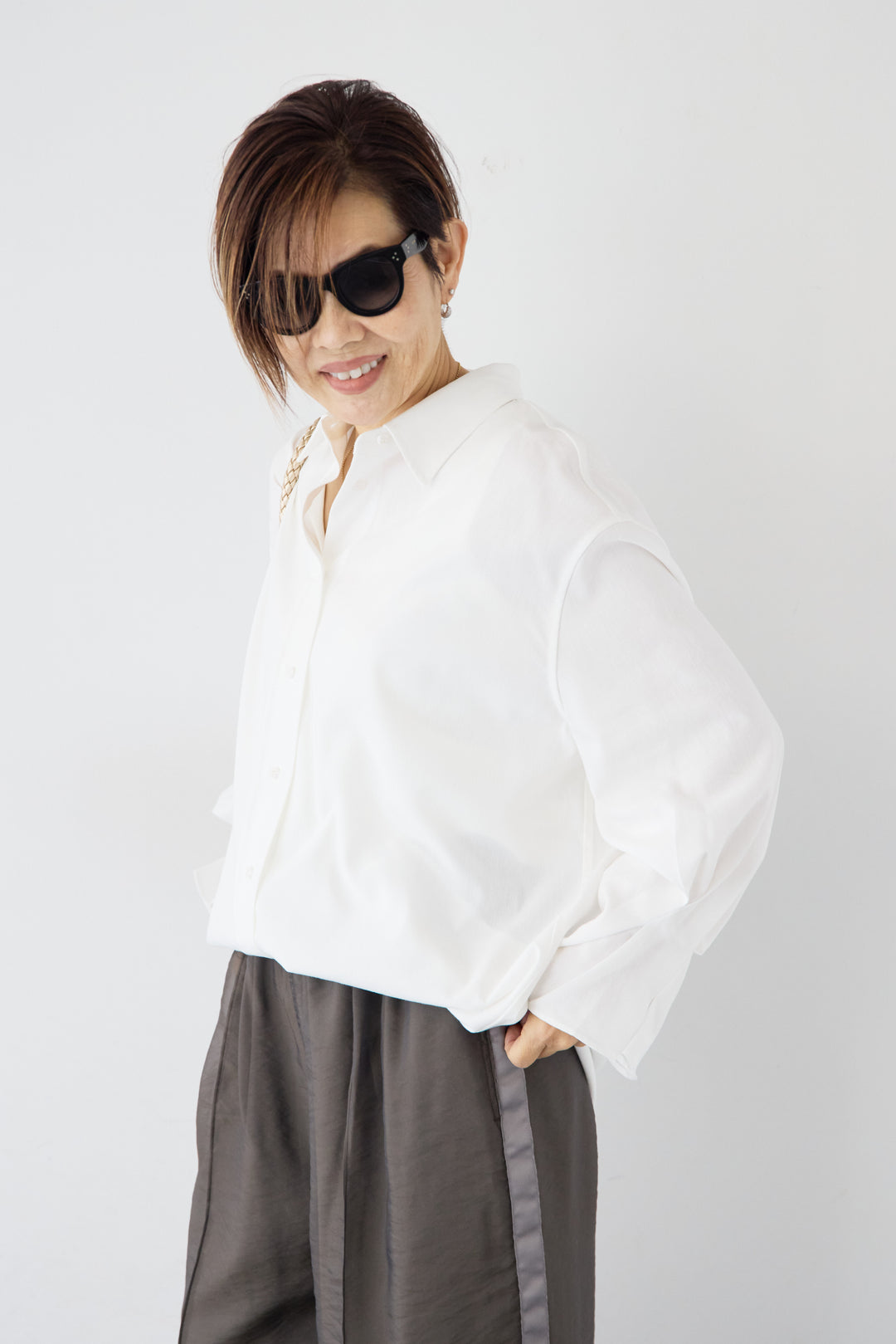 袖タック チュニックシャツ