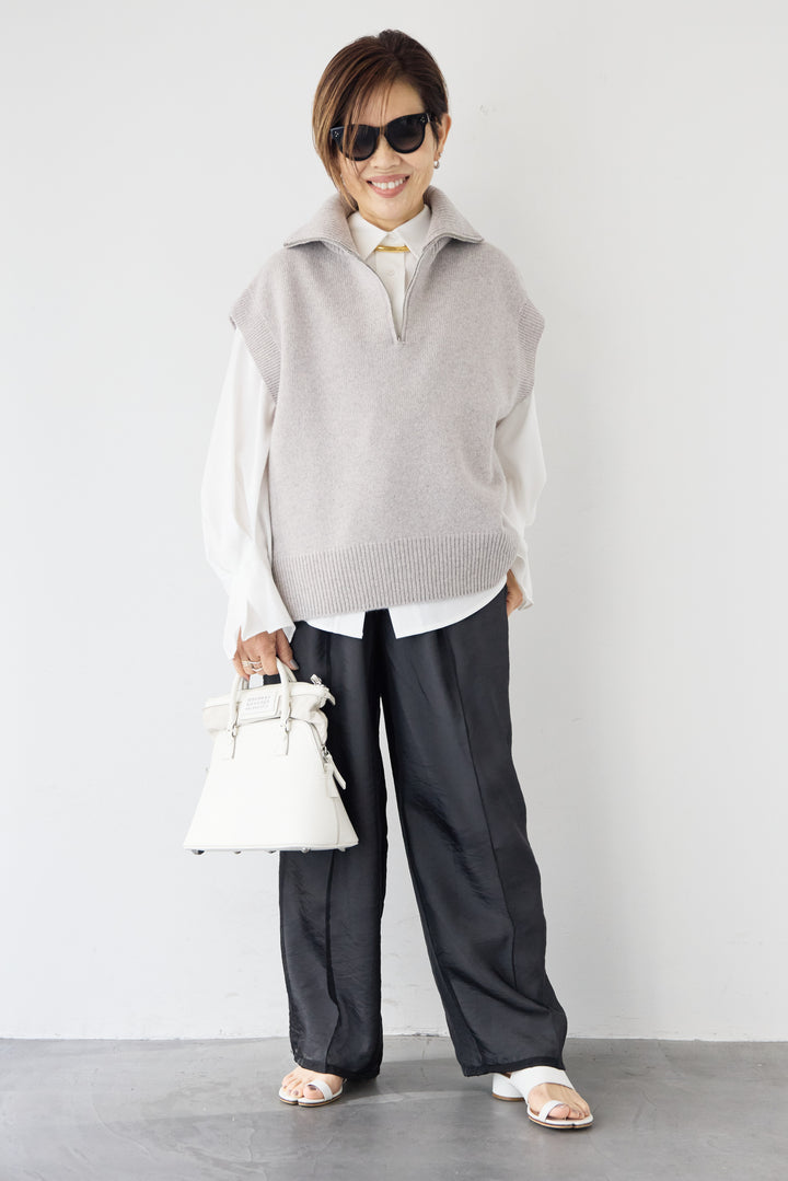 [SET]袖タック チュニックシャツ+シアーライン配色パンツ(2set)