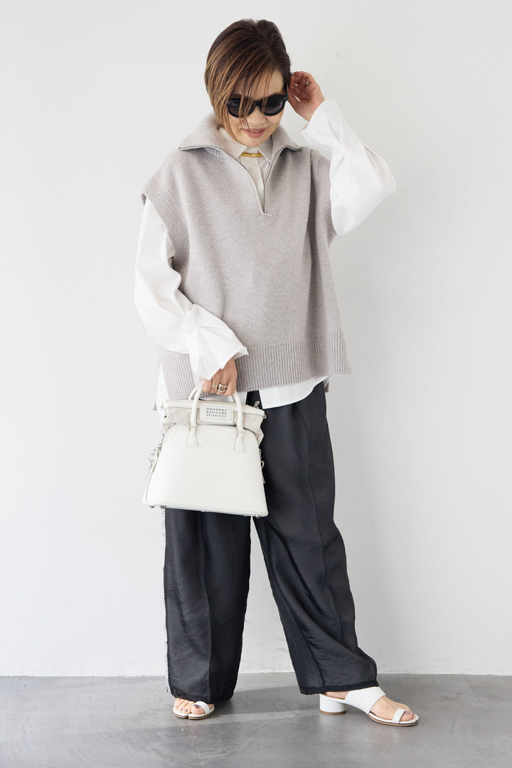 [SET]袖タック チュニックシャツ+シアーライン配色パンツ(2set)