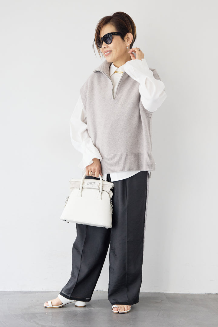 [SET]袖タック チュニックシャツ+シアーライン配色パンツ(2set)