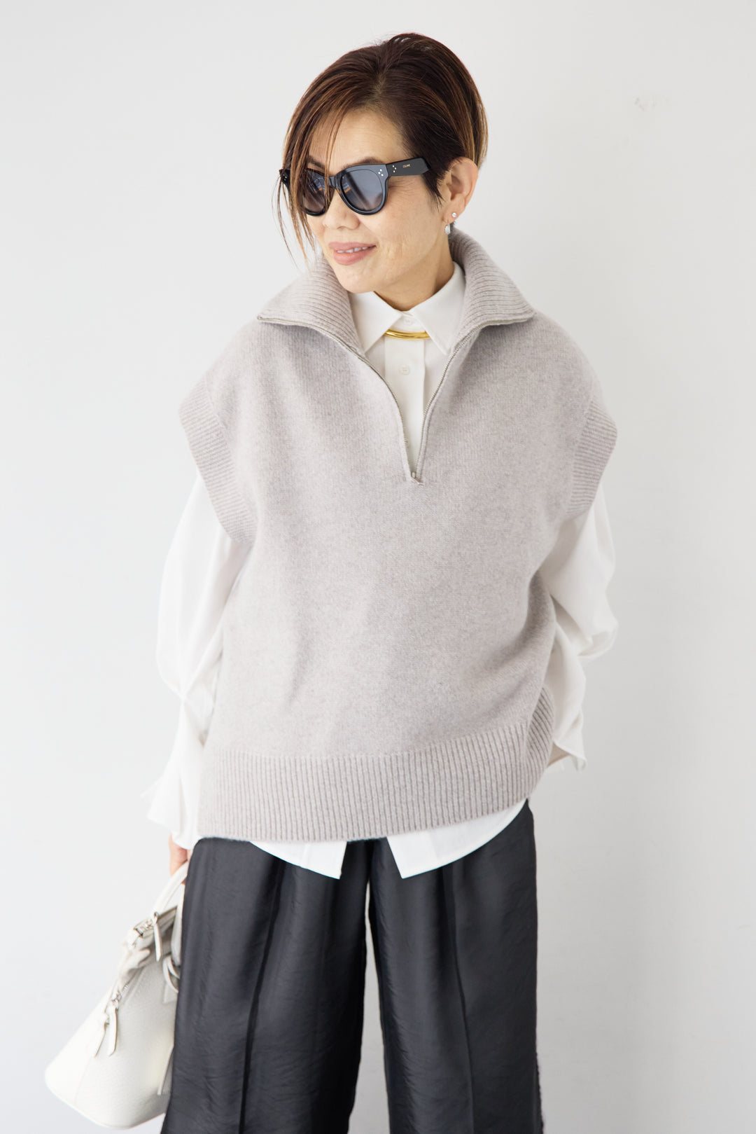 [SET]袖タック チュニックシャツ+シアーライン配色パンツ(2set)