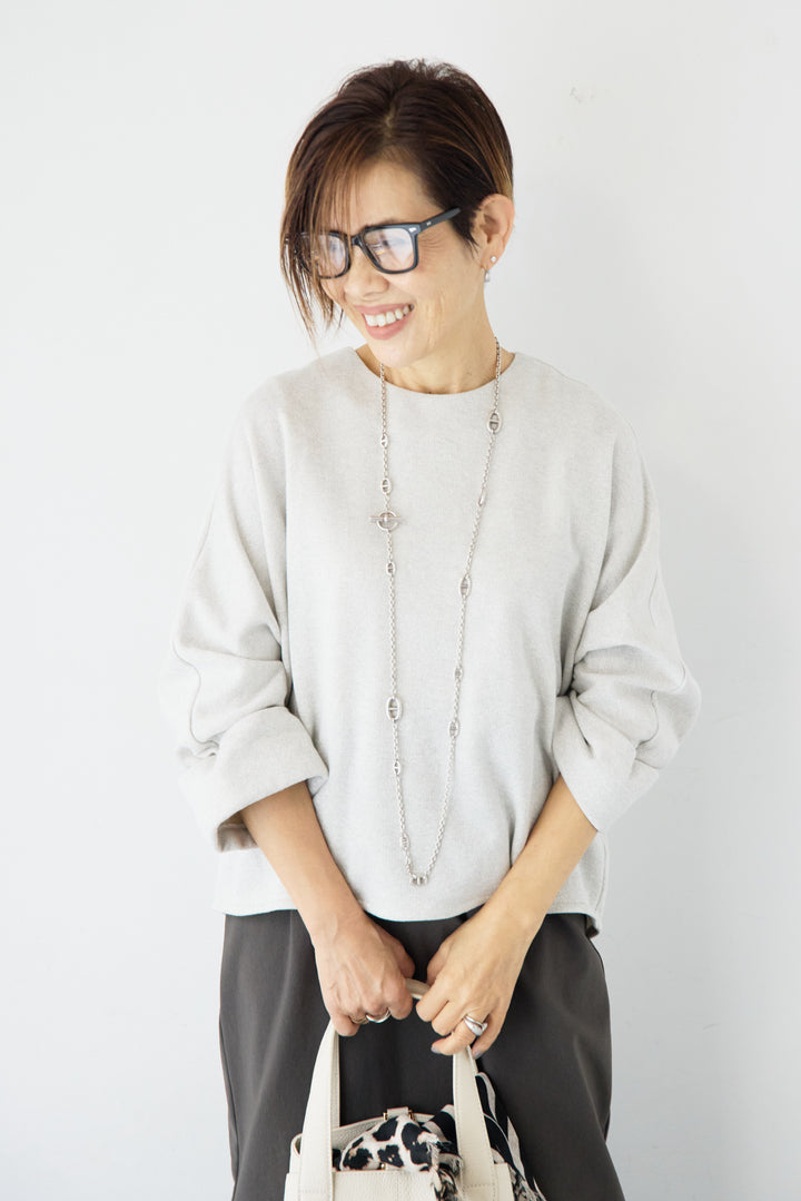 [SET]バックジップ裏毛ラメプルオーバー+トリコットリブ ウエストギャザースカート(2set)