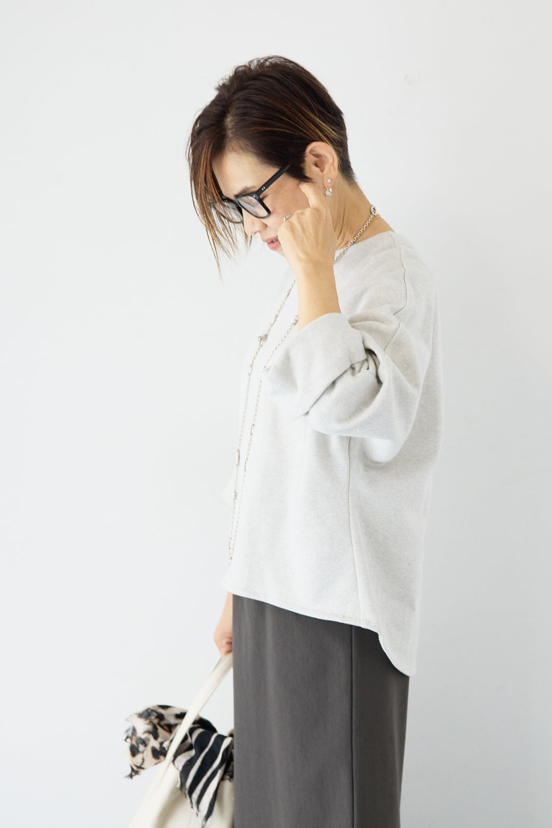 [SET]バックジップ裏毛ラメプルオーバー+トリコットリブ ウエストギャザースカート(2set)