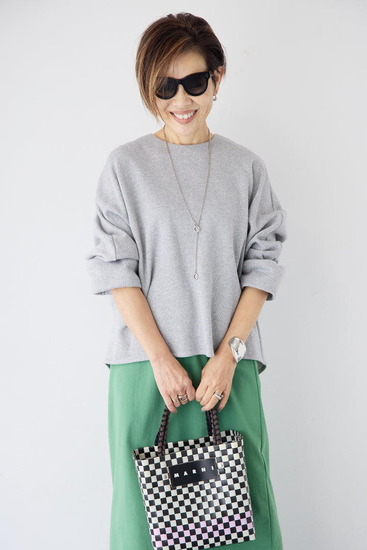 [SET]バックジップ裏毛ラメプルオーバー+トリコットリブ ウエストギャザースカート(2set)